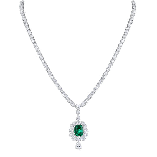 925 Sterling Silver Necklace for Women Emerald Cushion Pendant 38.16ct  Female Wedding Dinner Gift