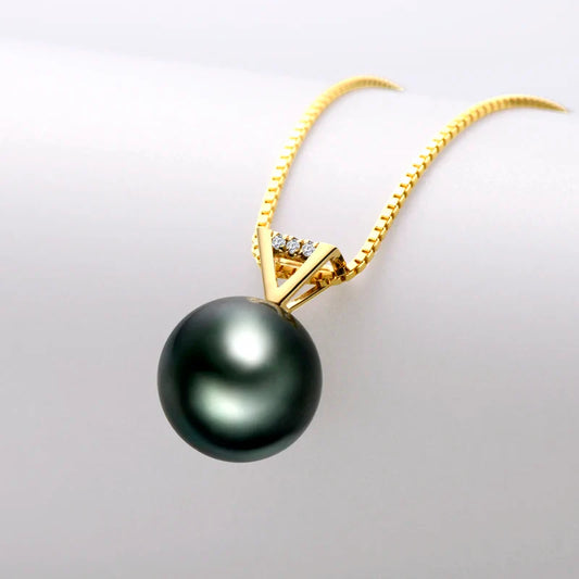 18K Solid Gold Chain Necklaces Bling Diamond Black Pearl Pendant Necklace Hollow Triangle Natural Tahiti Pearls Jewerly