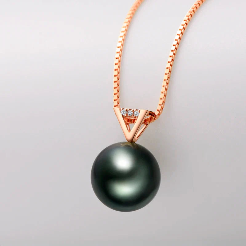 18K Solid Gold Chain Necklaces Bling Diamond Black Pearl Pendant Necklace Hollow Triangle Natural Tahiti Pearls Jewerly