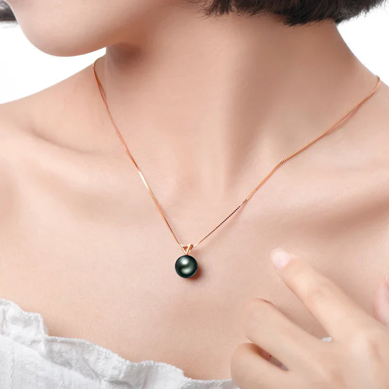 18K Solid Gold Chain Necklaces Bling Diamond Black Pearl Pendant Necklace Hollow Triangle Natural Tahiti Pearls Jewerly