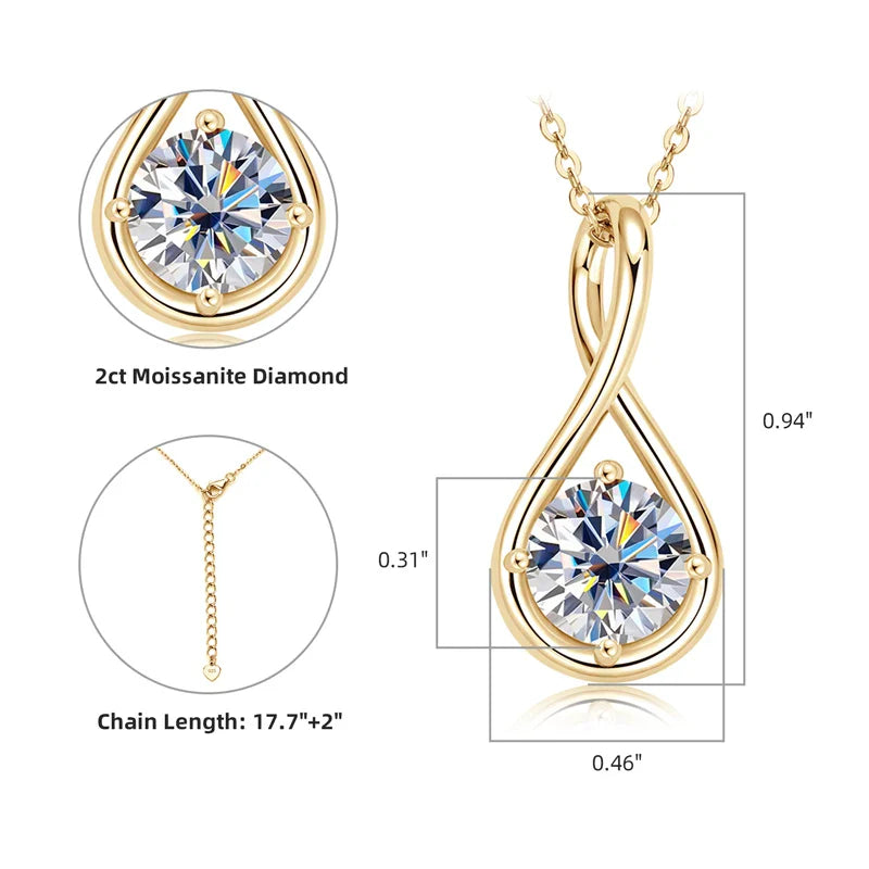 .998mm 2.0ct Moissanite Necklace S925 Sterling Silver Pendant Necklaces For Women Exquisite cadena plata 925 Wedding Jewelry