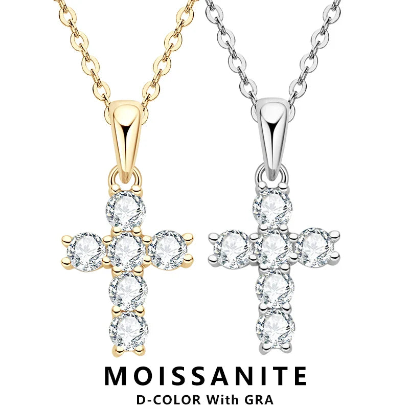 .99925 Silver Original Certified Chain 3mm Moissanite Necklaces Religion Cross Pendant Necklace For Women Daily Jewelry Gift