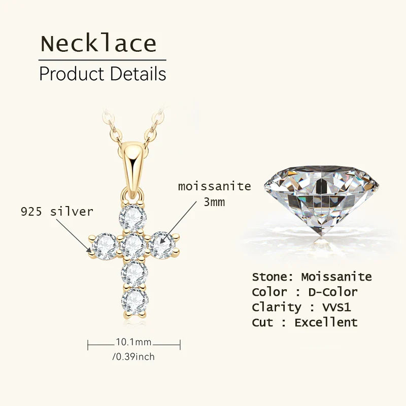 .99925 Silver Original Certified Chain 3mm Moissanite Necklaces Religion Cross Pendant Necklace For Women Daily Jewelry Gift