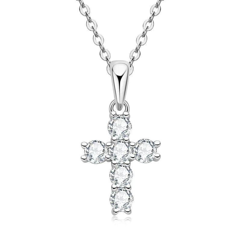 .99925 Silver Original Certified Chain 3mm Moissanite Necklaces Religion Cross Pendant Necklace For Women Daily Jewelry Gift