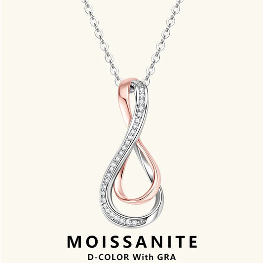 .99Moissanite Necklace 925 Sterling Silver Infinity Pendant Necklaces For Couples Lovers' Valentine's Day Engagement Gift