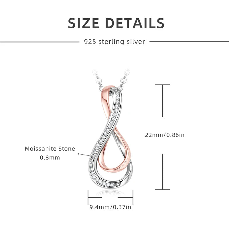 .99Moissanite Necklace 925 Sterling Silver Infinity Pendant Necklaces For Couples Lovers' Valentine's Day Engagement Gift